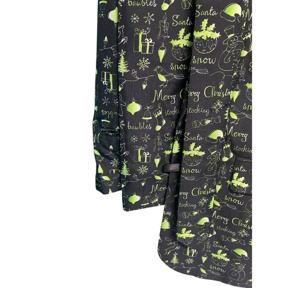 Mens Christmas Holiday Suit Blazer Pants Tie Black Green Festive L Polyester - Picture 2 of 4